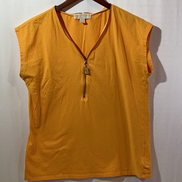 Michael Kors Top Jersey Size M Yellow Fully Functional Zip Short sleeves V neck - Picture 5 of 9